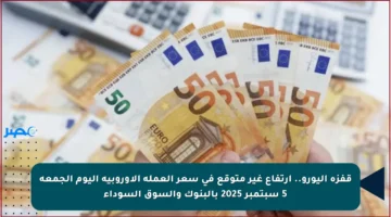 قفزة اليورو.. ارتفاع غير متوقع في سعر العملة الأوروبية اليوم الجمعة 5 سبتمبر 2025 بالبنوك والسوق السوداء